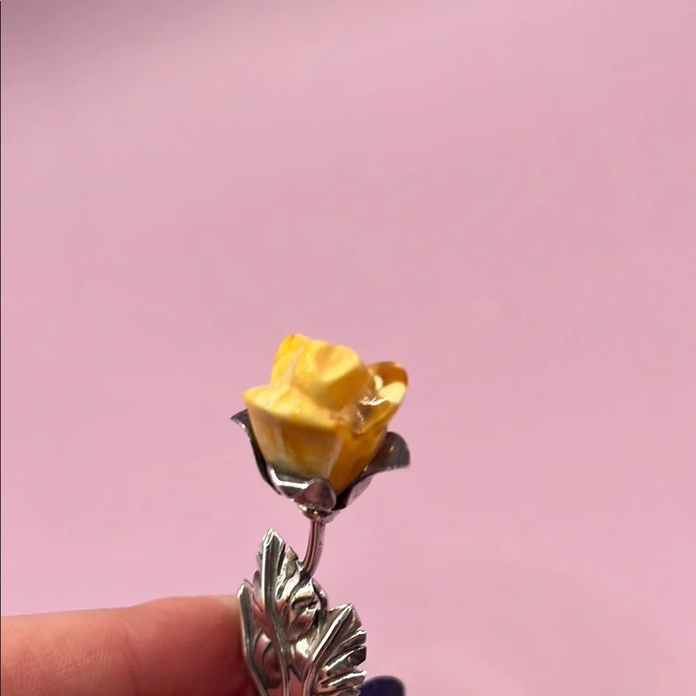 Vintage Beautiful Sterling Silver Citrine Rose Flower Pin